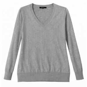 Quince Organic Cotton Cashmere V-Neck Sweater Gray Lightweight Knit - Small
